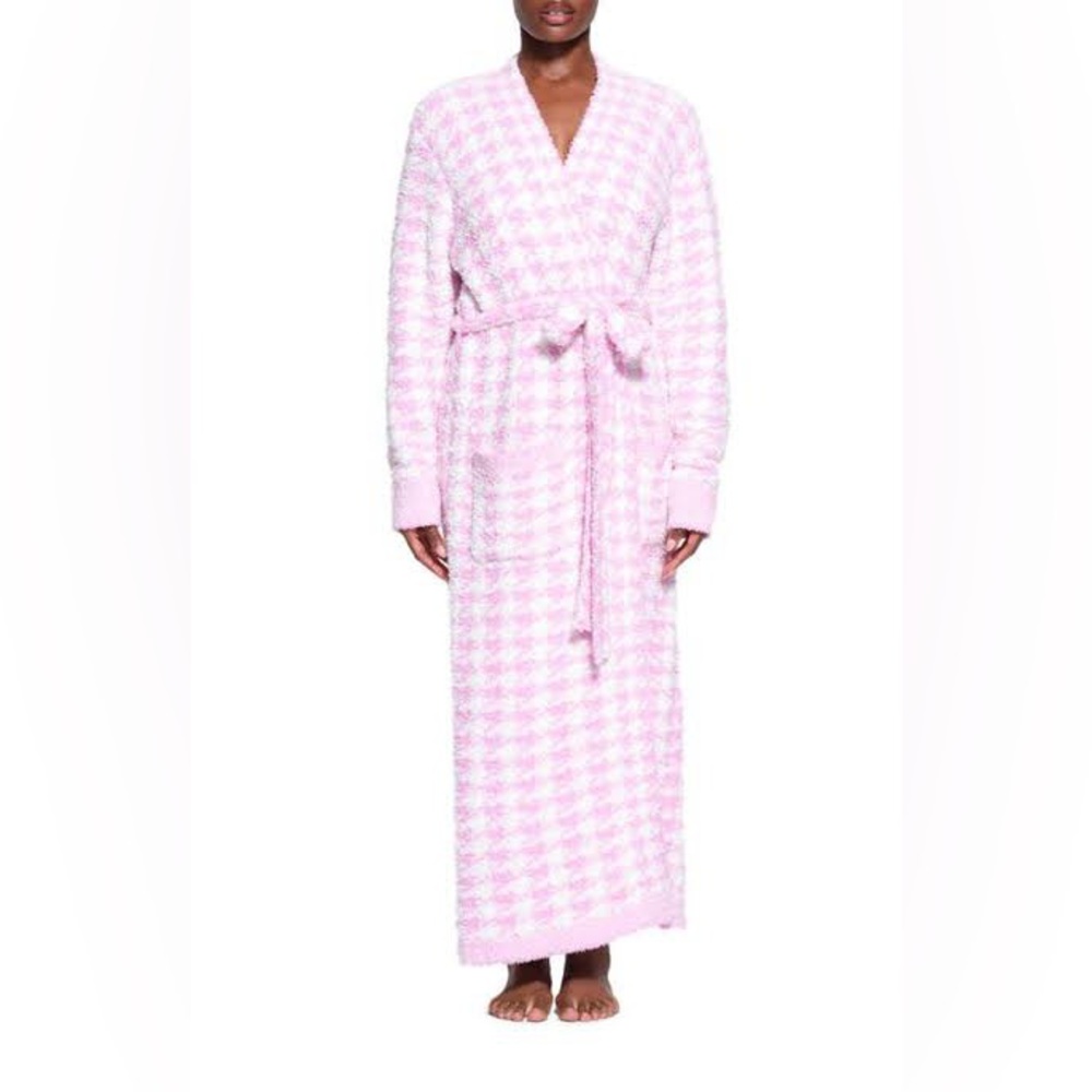 SKIMS Pink Houndstooth Robe